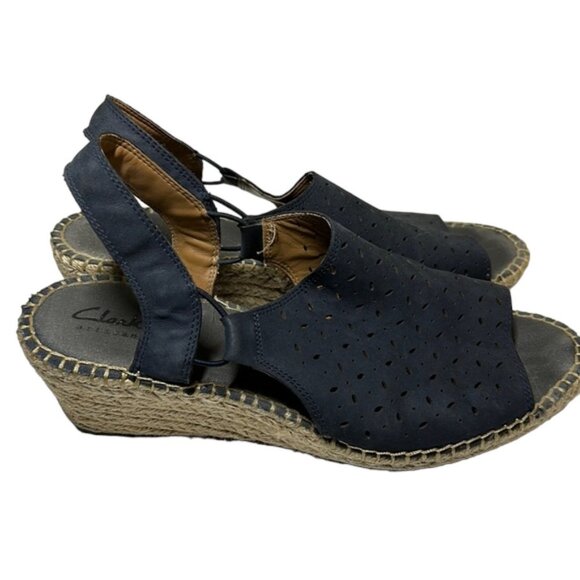 Clarks Women's Petrina Gail Wedge Sandal Navy Espadrille size 10 - Picture 4 of 7